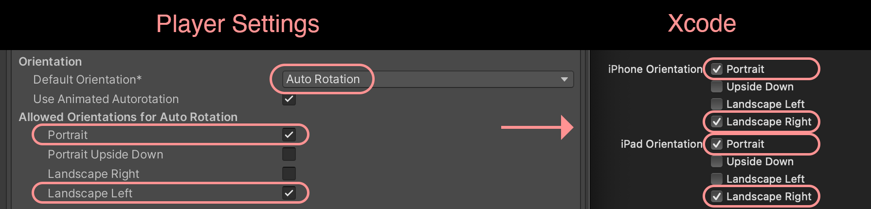 Xcode orientation settings